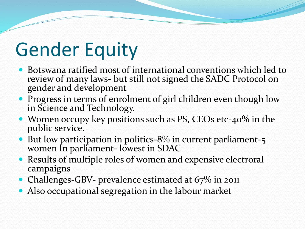 gender equity botswana ratified most