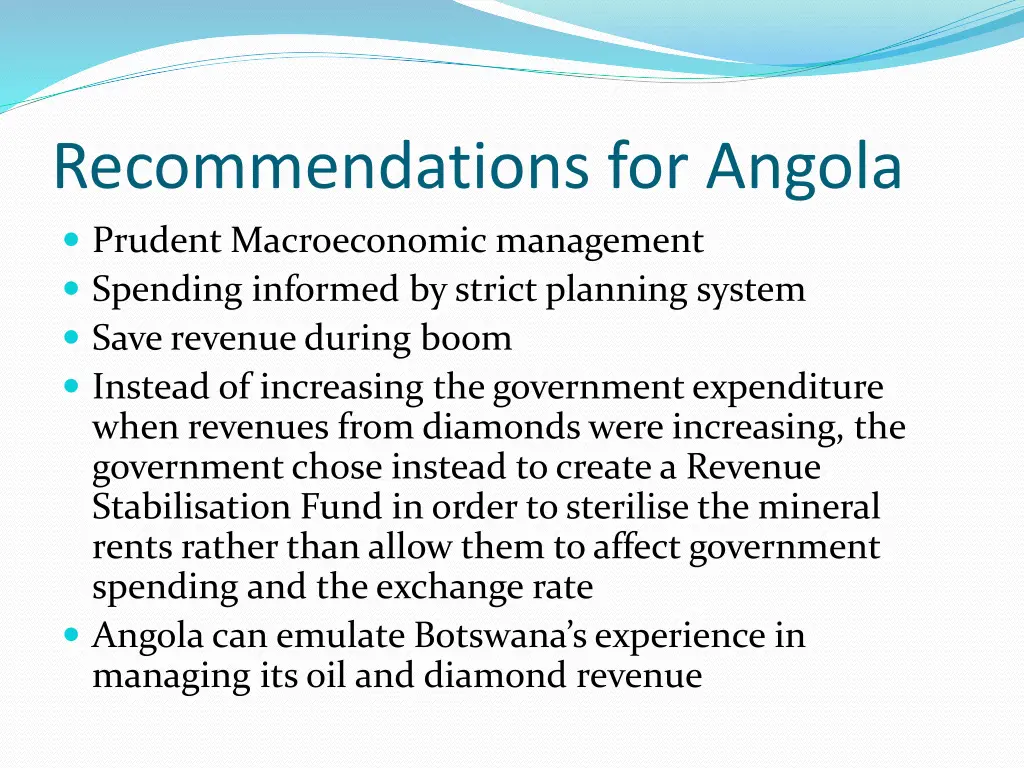 recommendations for angola prudent macroeconomic