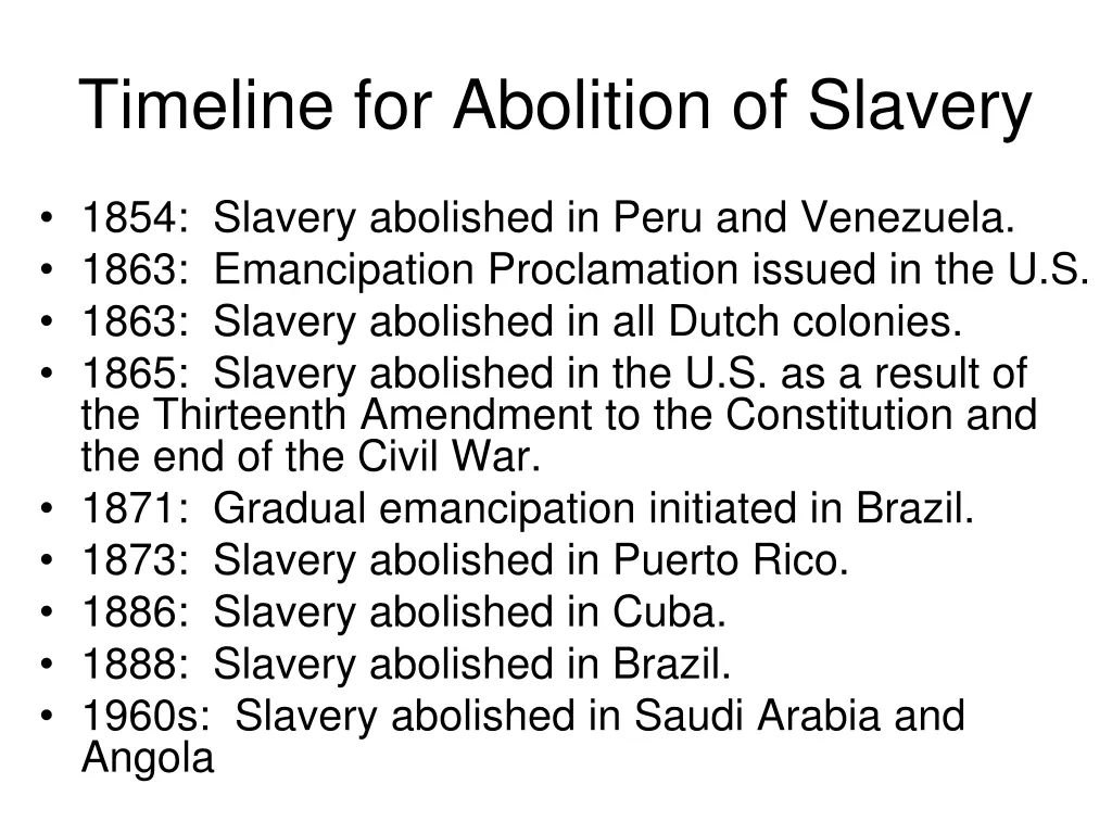 timeline for abolition of slavery 1