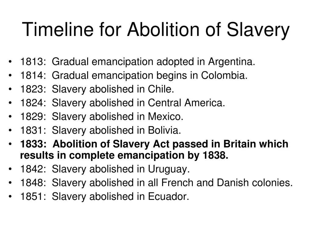 timeline for abolition of slavery