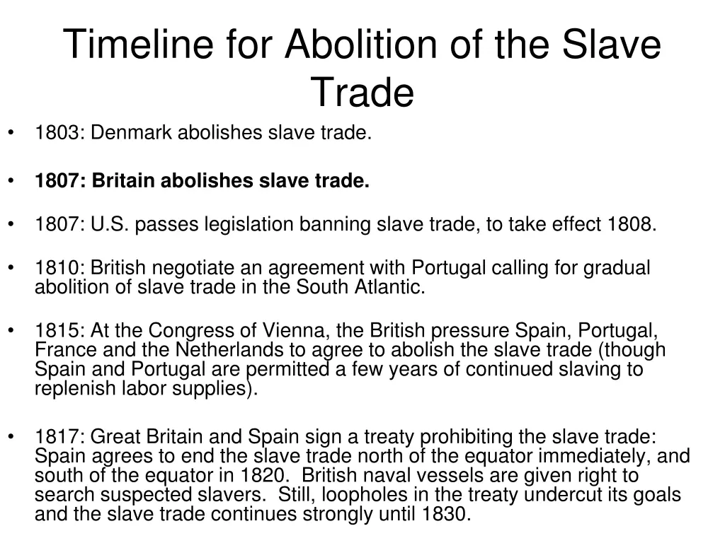 timeline for abolition of the slave trade 1803