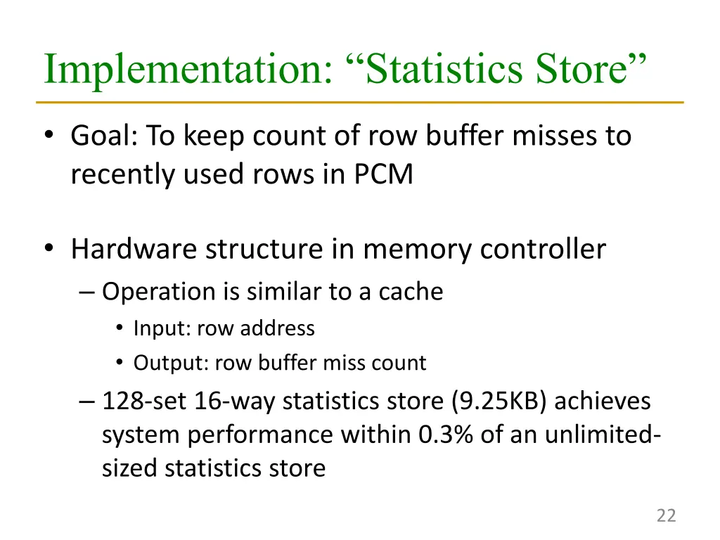 implementation statistics store