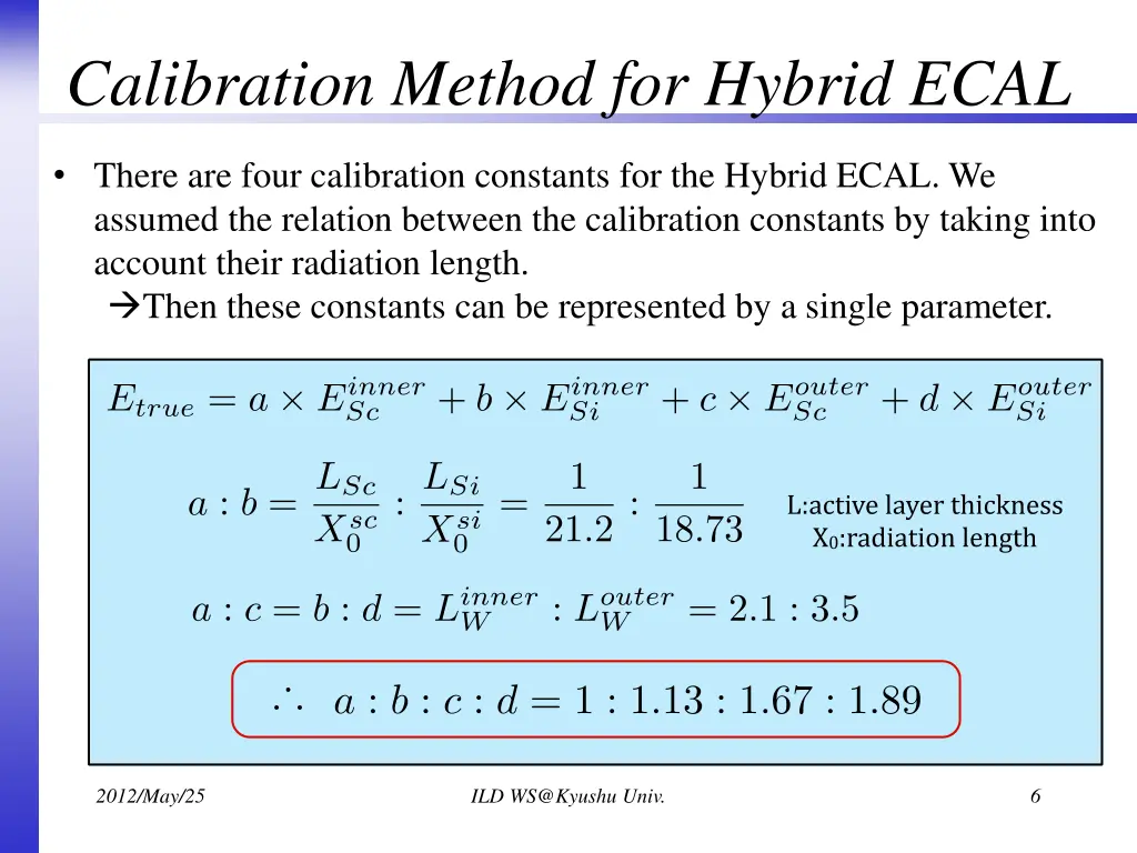 calibration method for hybrid ecal