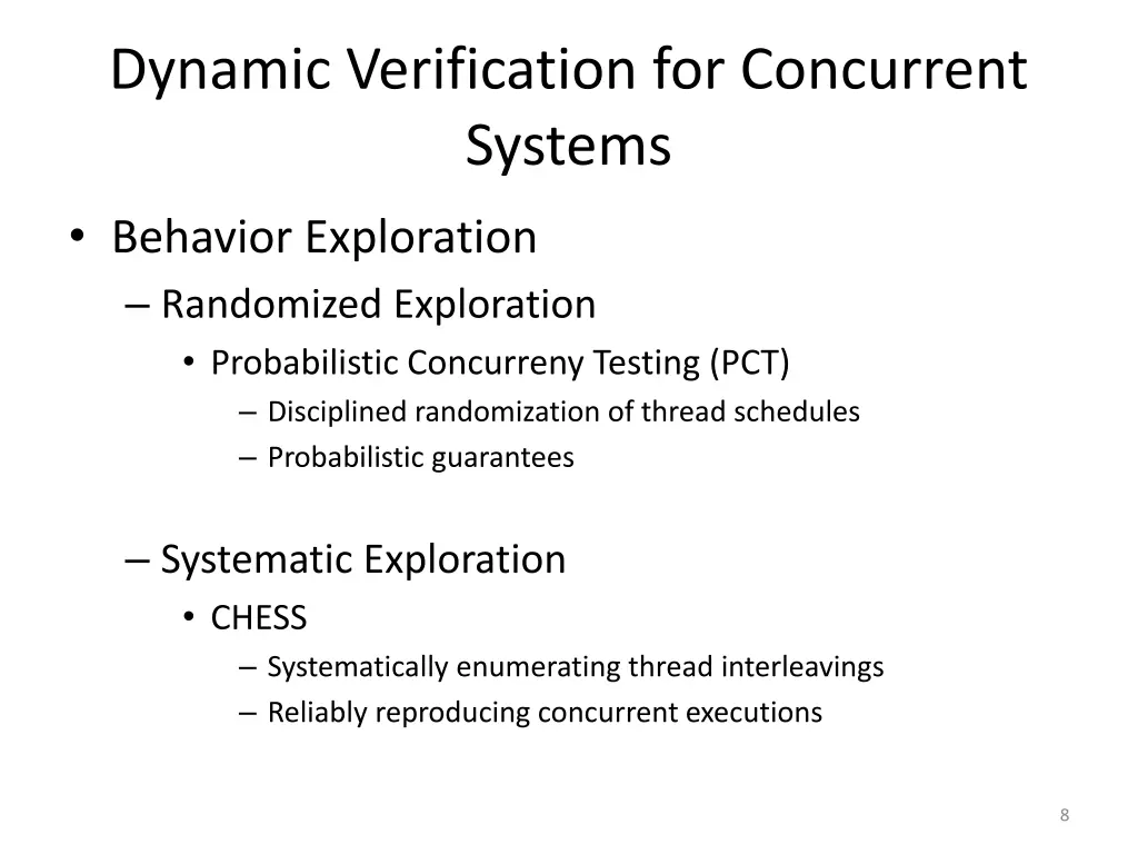 dynamic verification for concurrent systems