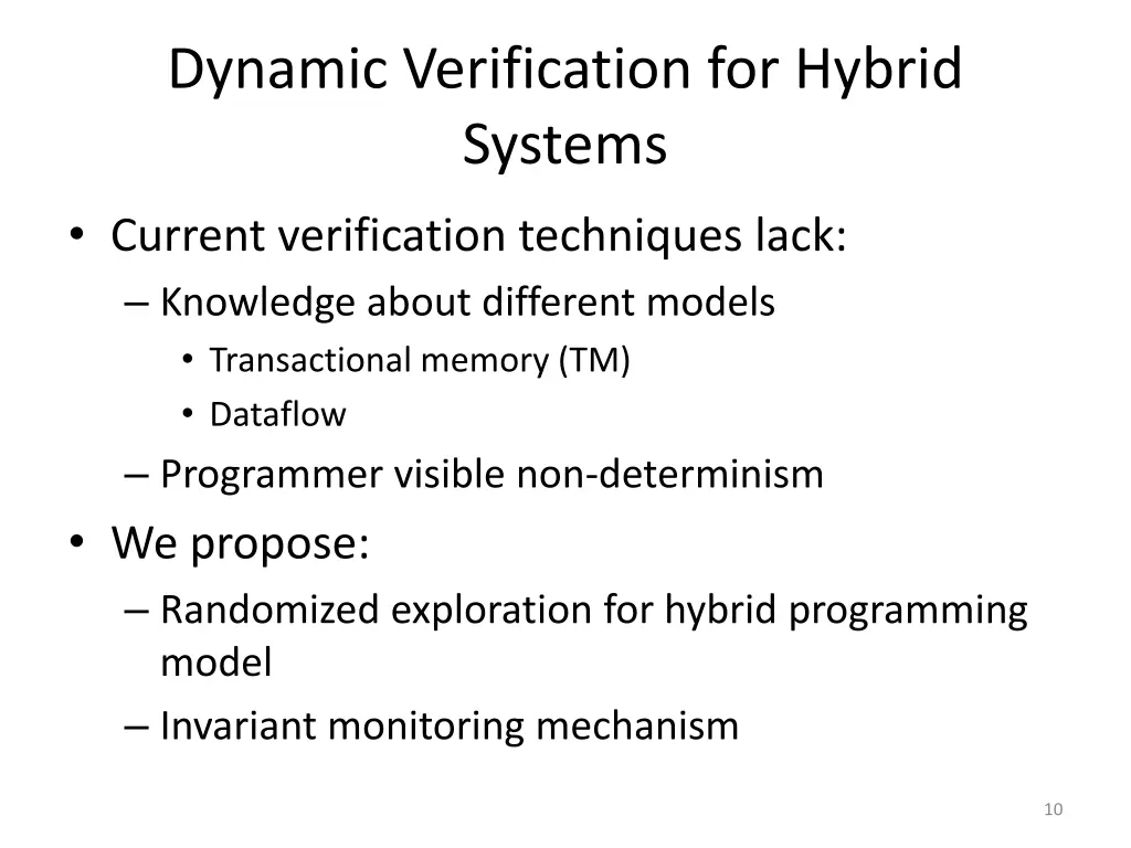 dynamic verification for hybrid systems