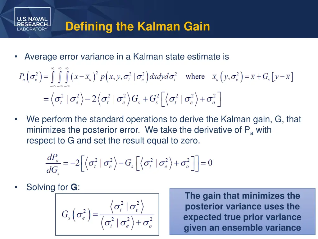 defining the kalman gain