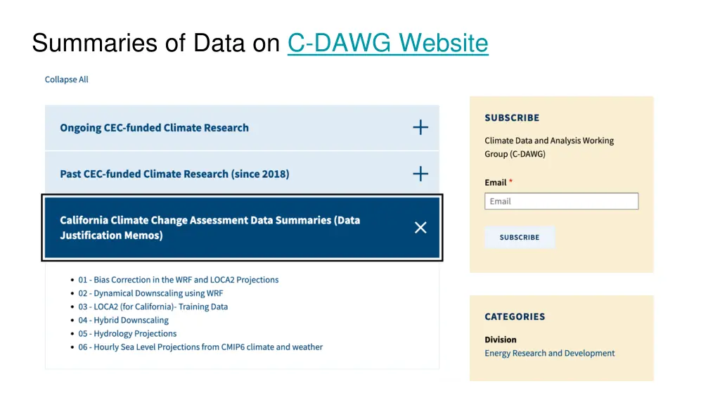 summaries of data on c dawg website