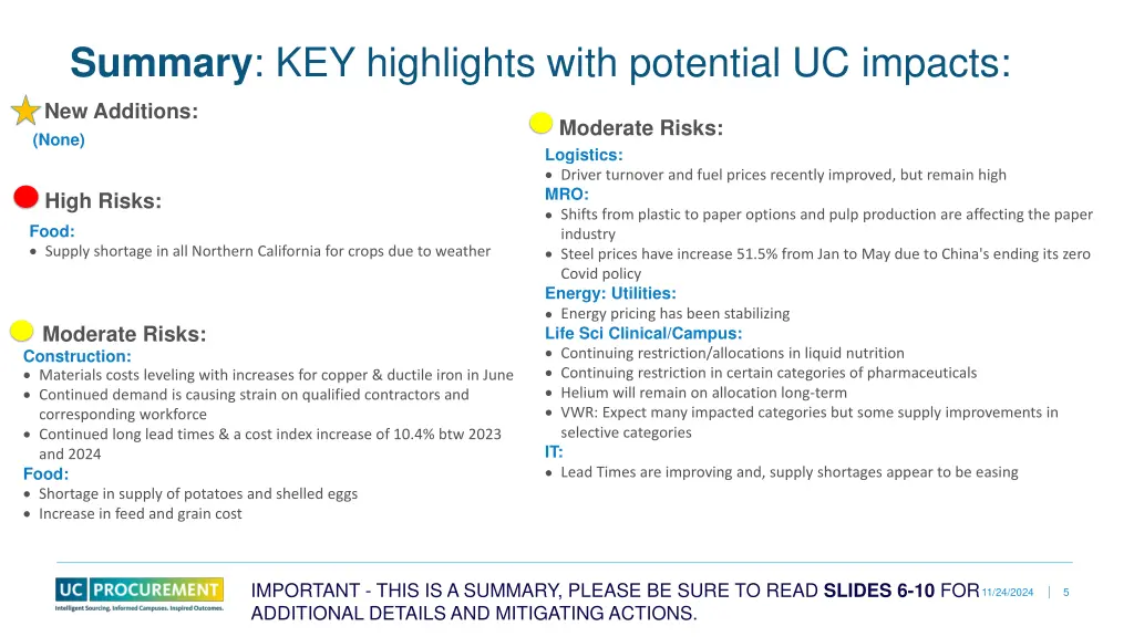 summary key highlights with potential uc impacts