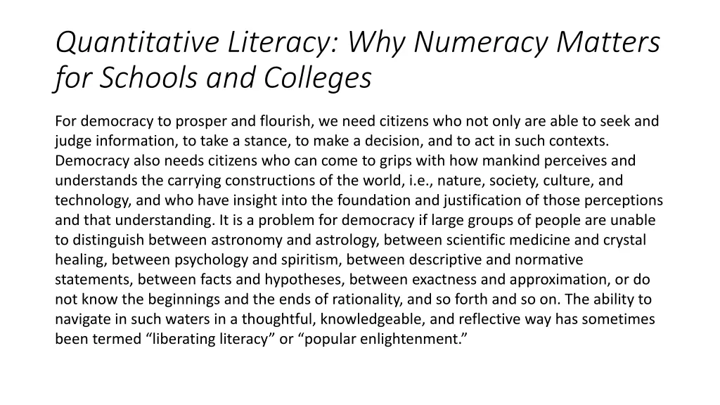 quantitative literacy why numeracy matters