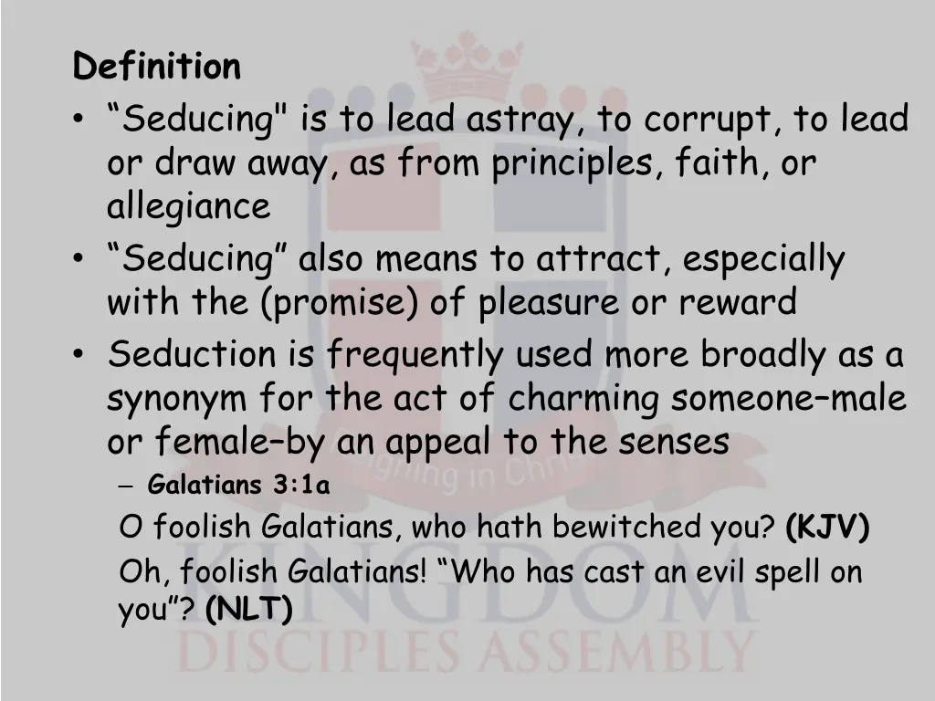 definition seducing is to lead astray to corrupt