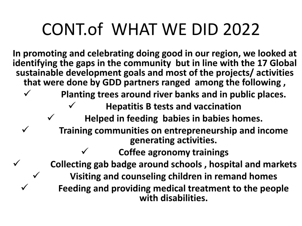 cont of what we did 2022