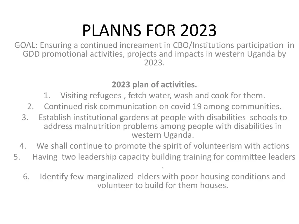 planns for 2023 goal ensuring a continued