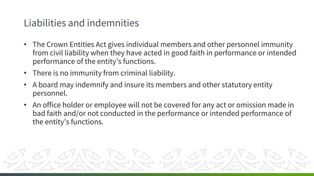 liabilities and indemnities