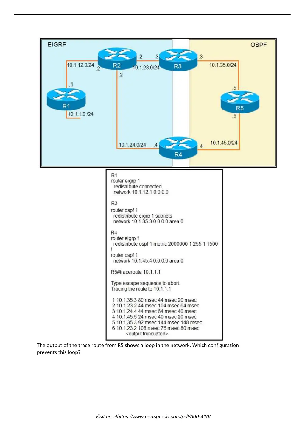 the output of the trace route from r5 shows