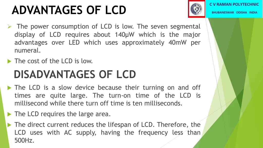 advantages of lcd