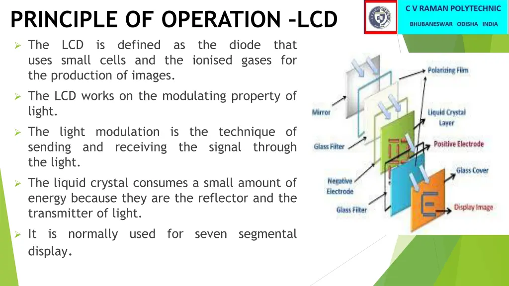 principle of operation lcd the lcd is defined