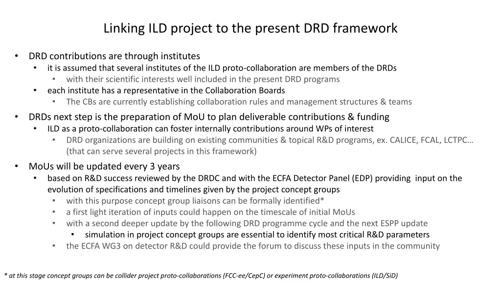 linking ild project to the present drd framework