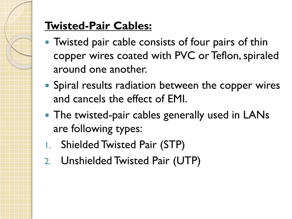 twisted pair cables twisted pair cable consists