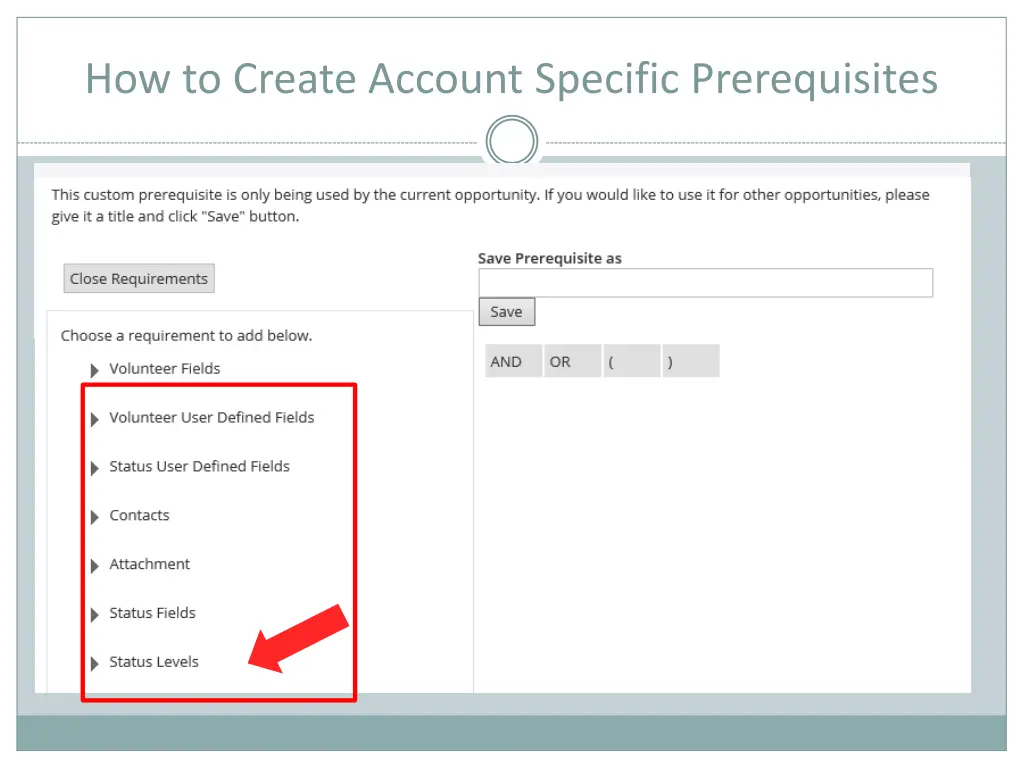 how to create account specific prerequisites