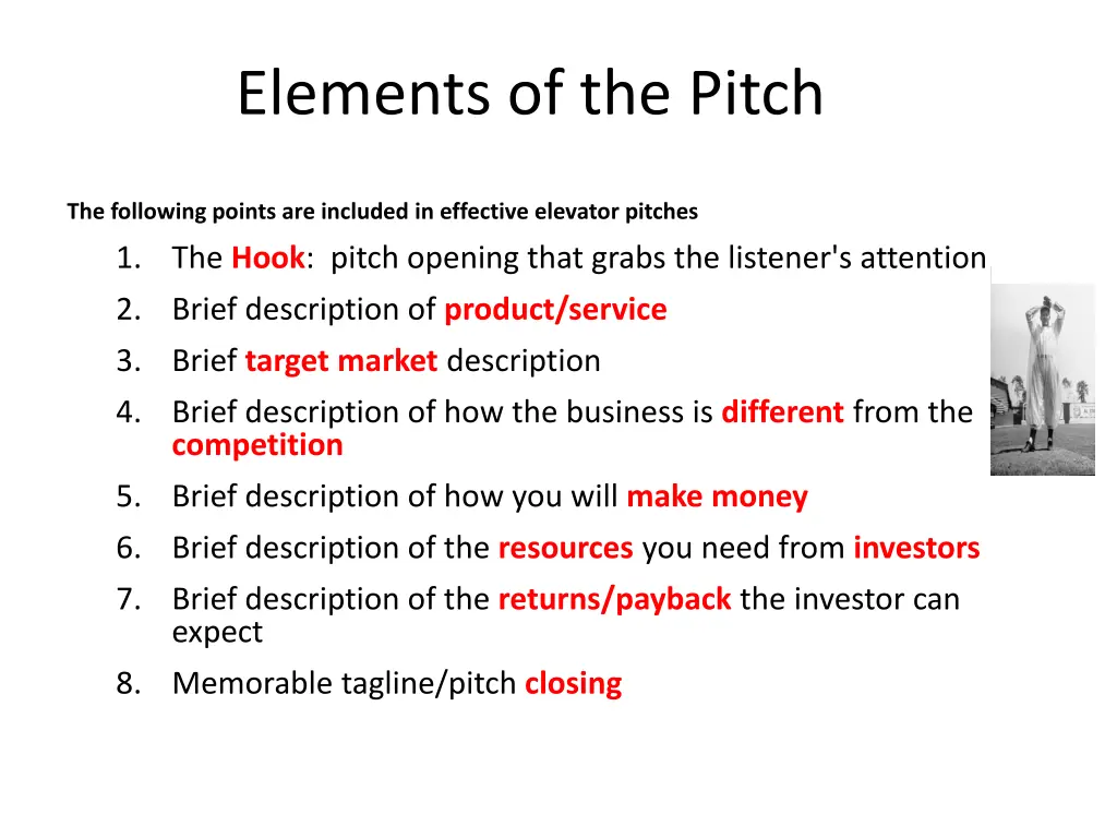 elements of the pitch