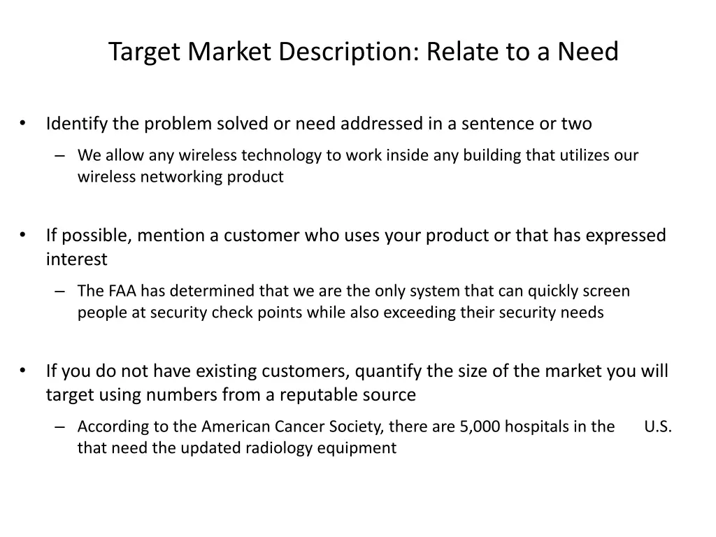 target market description relate to a need