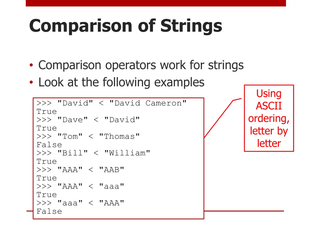 comparison of strings