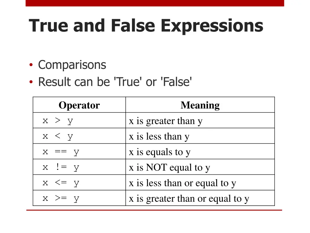 true and false expressions