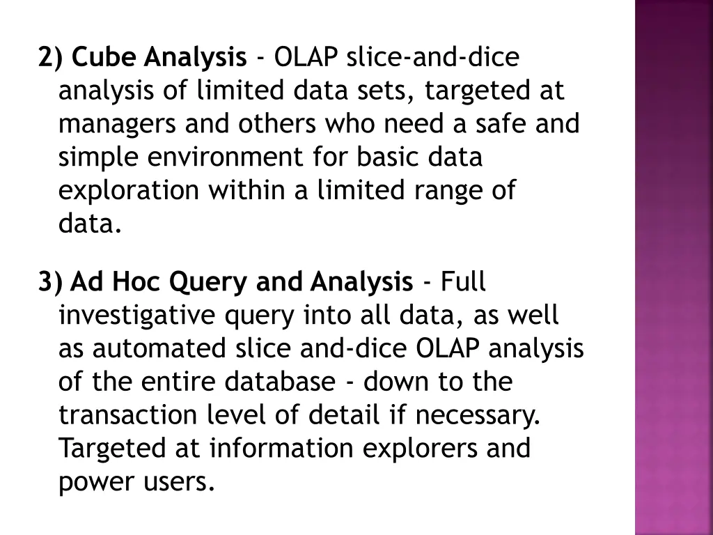 2 cube analysis olap slice and dice analysis