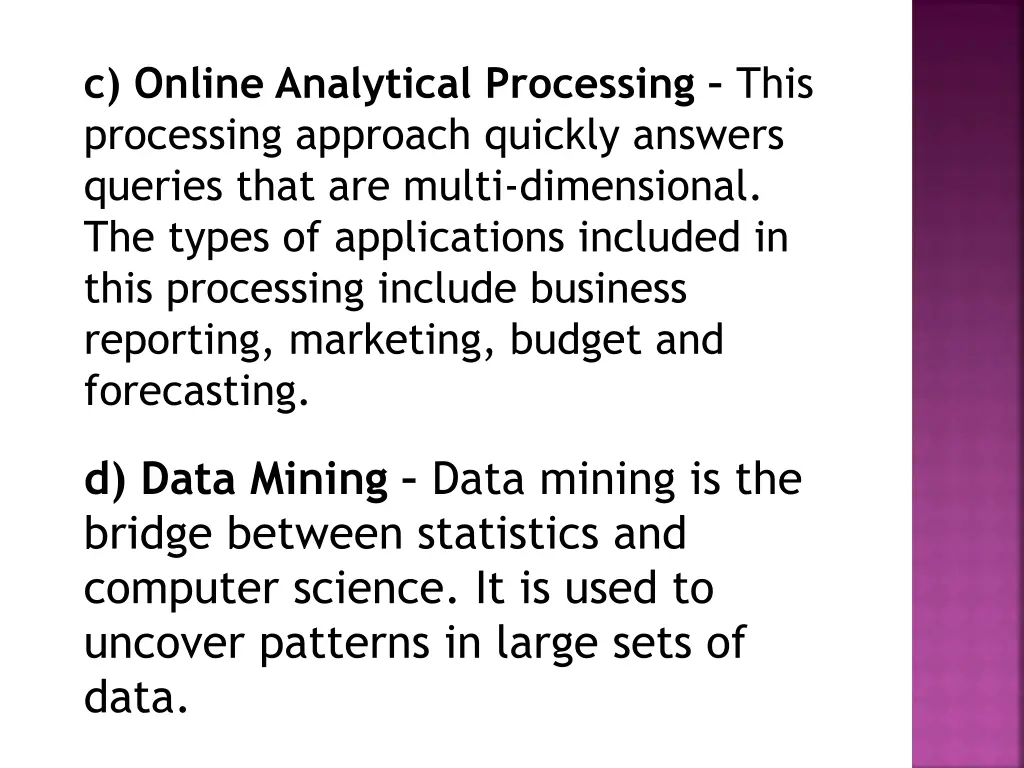 c online analytical processing this processing