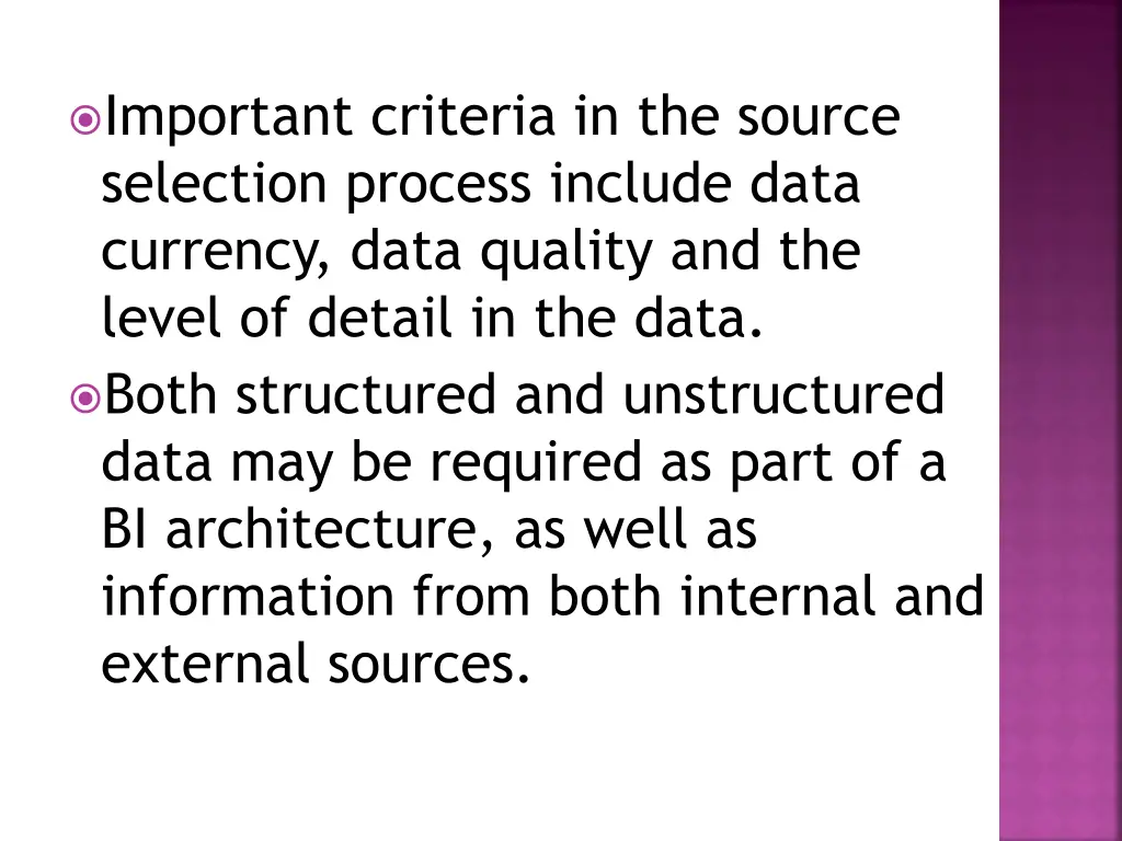 important criteria in the source selection