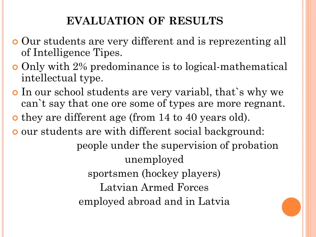 evaluation of results