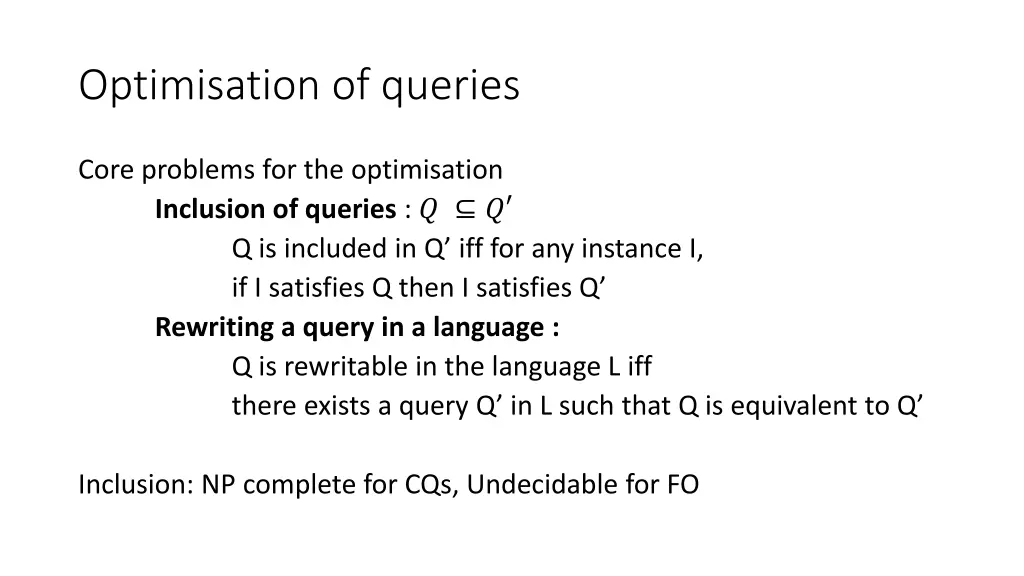 optimisation of queries