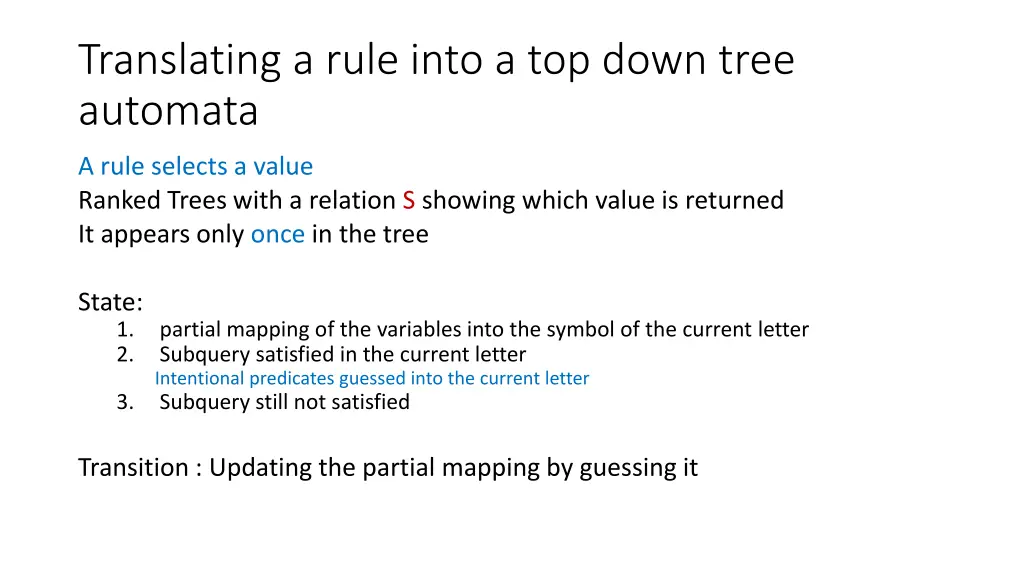 translating a rule into a top down tree automata