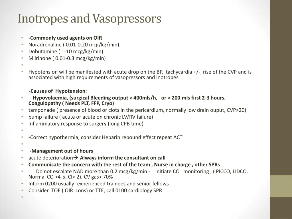 inotropes and vasopressors