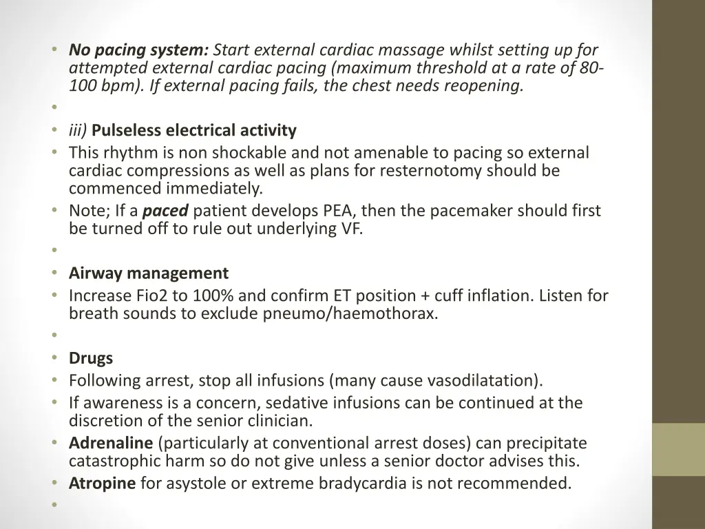 no pacing system start external cardiac massage