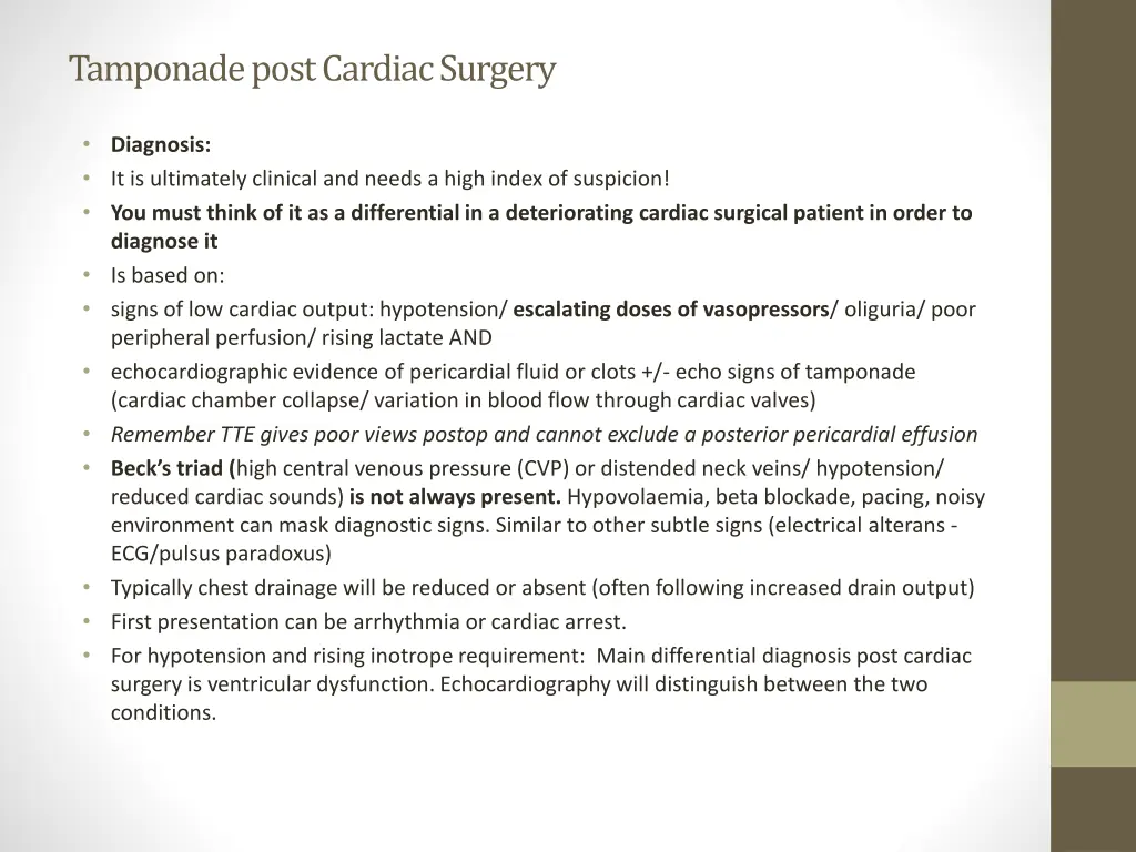 tamponadepost cardiac surgery