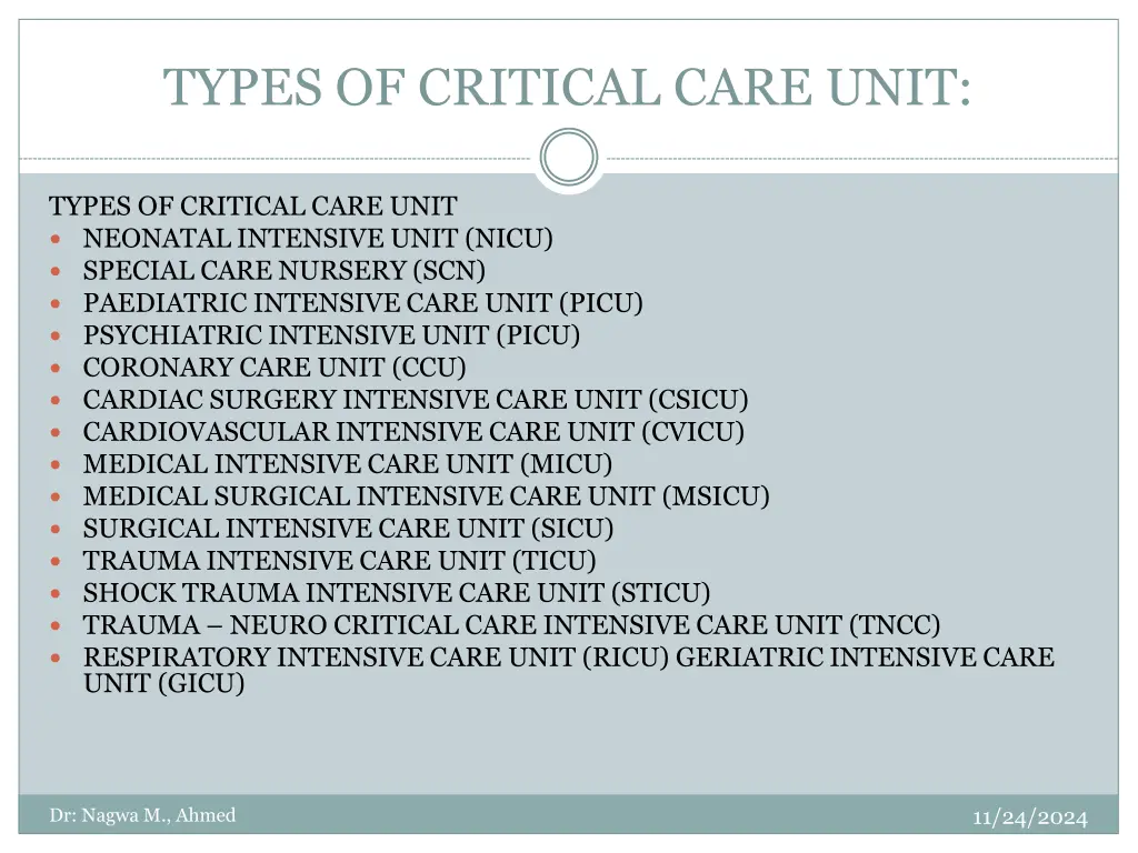 types of critical care unit