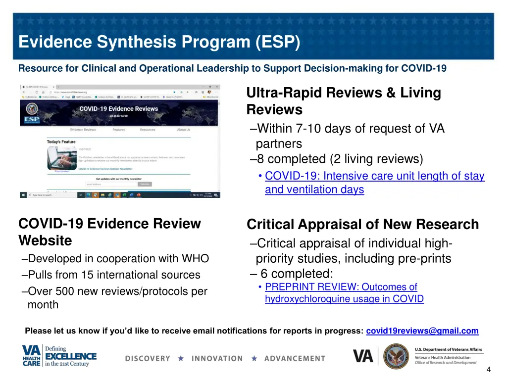 evidence synthesis program esp