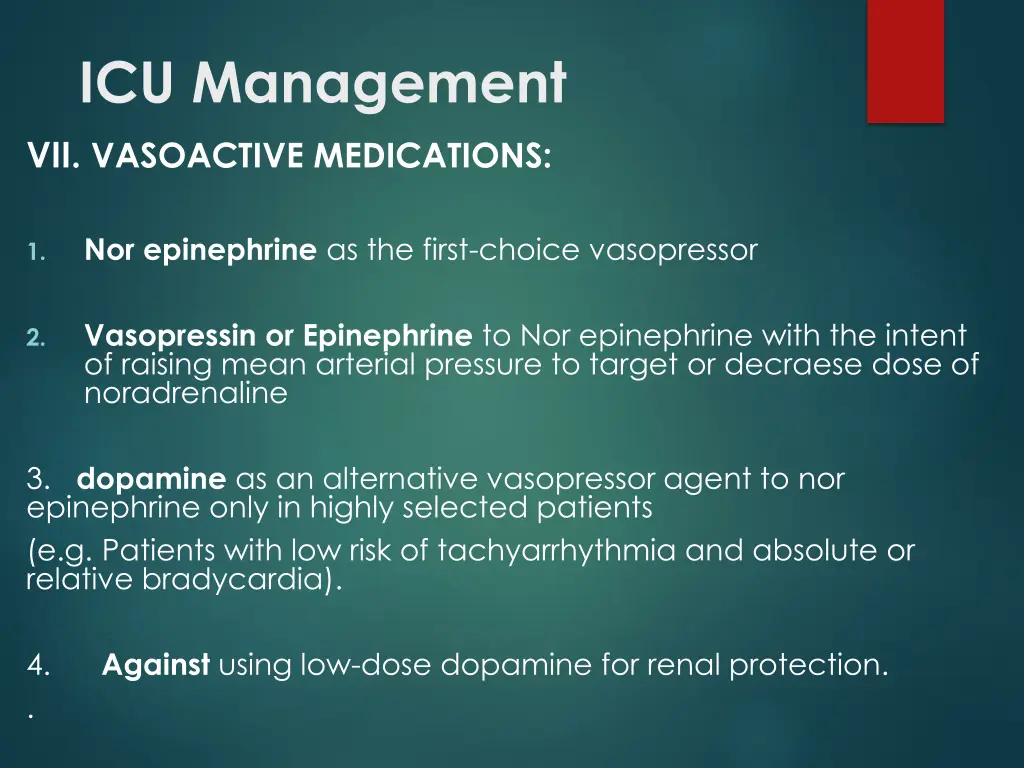 icu management vii vasoactive medications