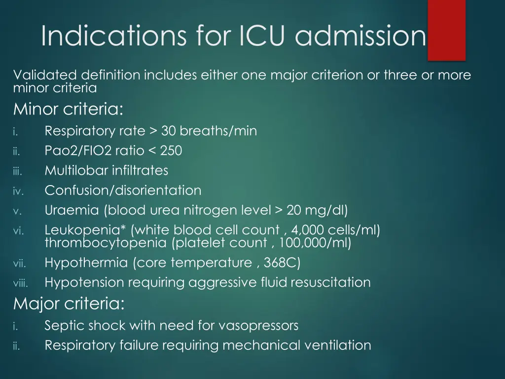 indications for icu admission 2