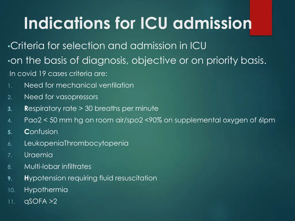 indications for icu admission