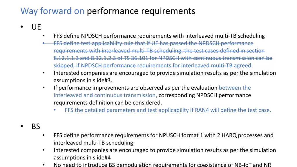 way forward on performance requirements