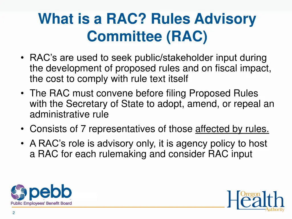 what is a rac rules advisory committee rac