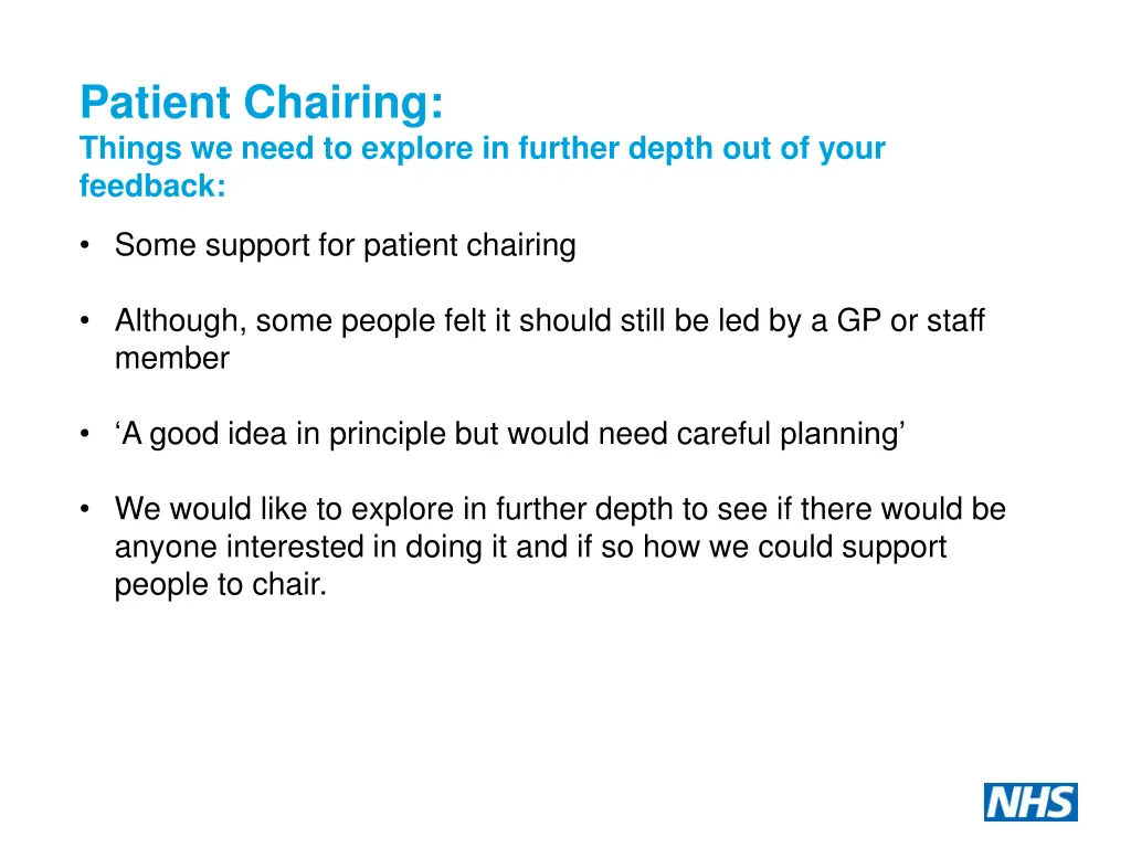 patient chairing things we need to explore