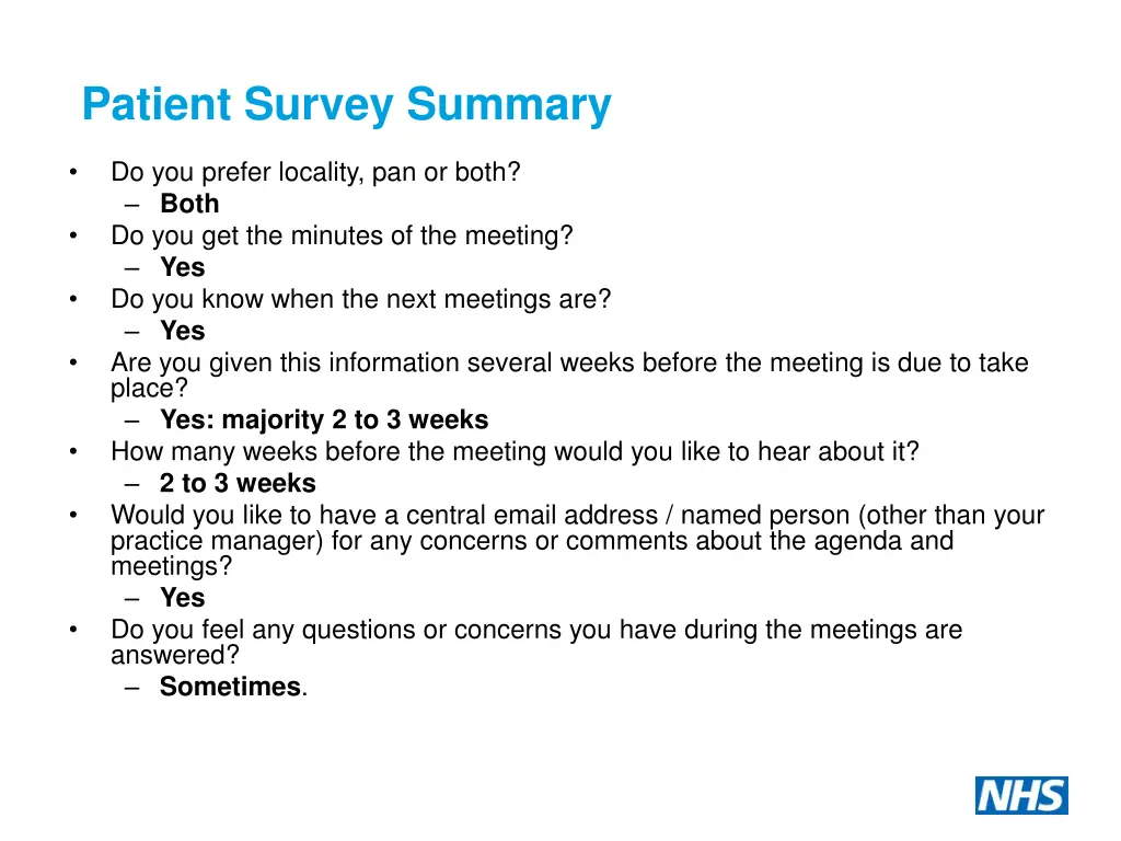 patient survey summary