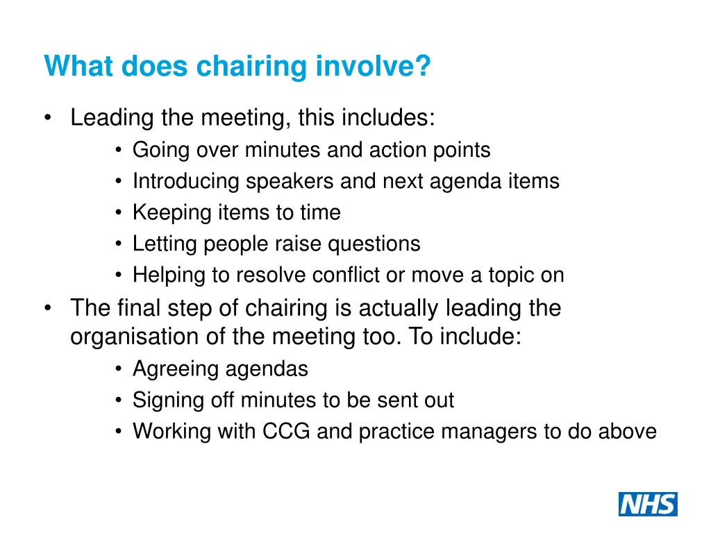 what does chairing involve