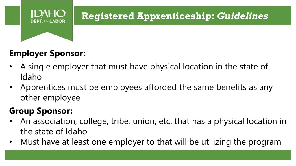 registered apprenticeship guidelines