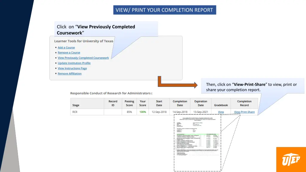 view print your completion report