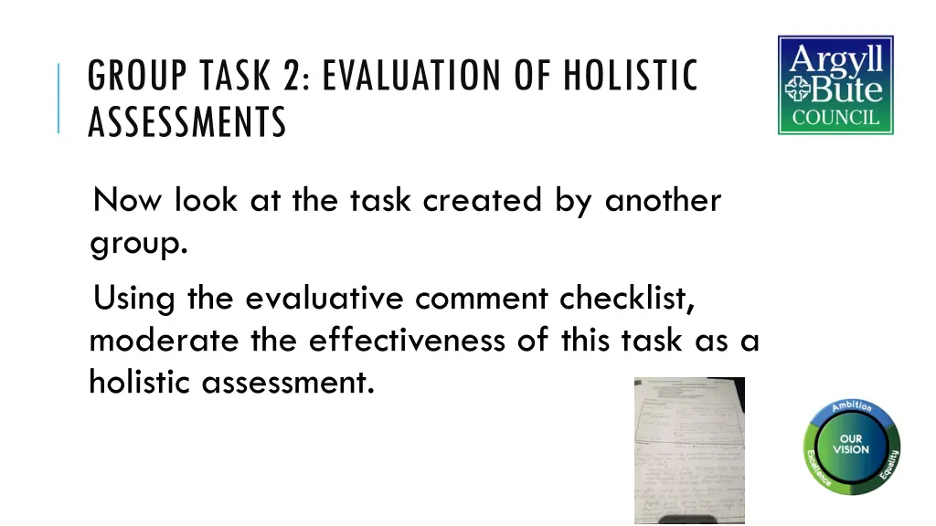 group task 2 evaluation of holistic assessments