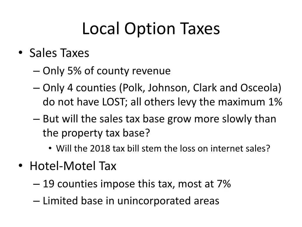 local option taxes sales taxes only 5 of county